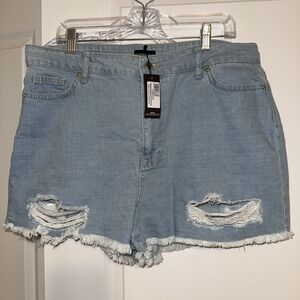 PLT Shape Bleach Wash Denim Ripped Hem  Shorts